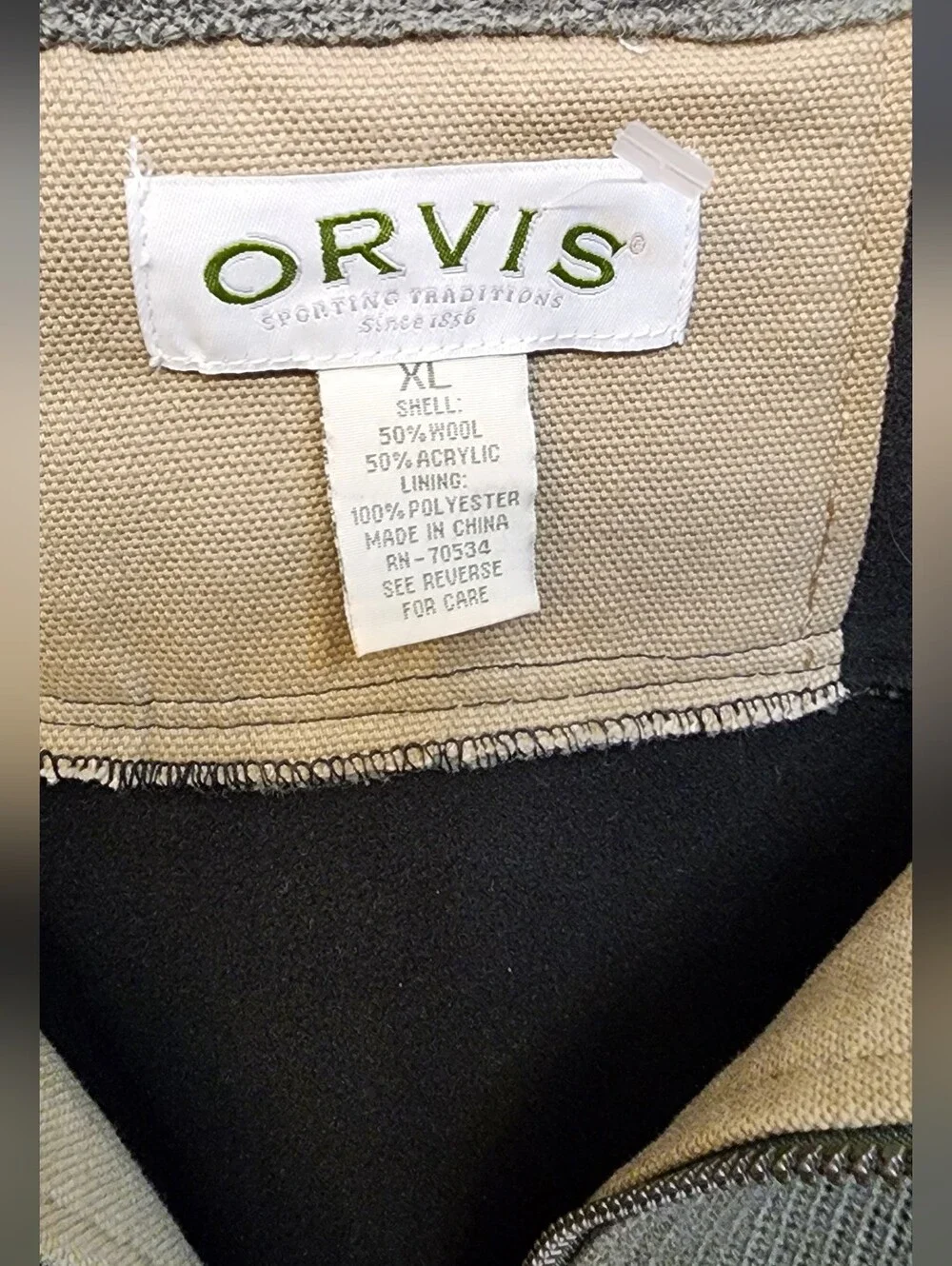 Orvis Men’s XL Wool Blend Full Zip Sweater Jacket Olive Green Lined Pockets